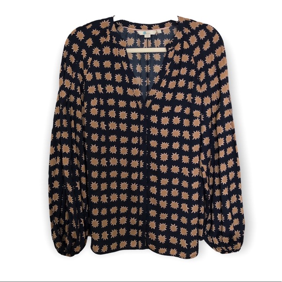 Boden x Anthropologie Harriet Blue & Gold Button Up Blouse - Picture 2 of 10